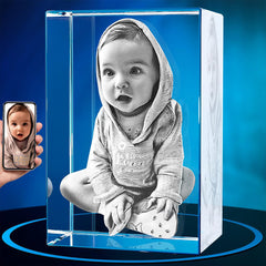 Personalisierter 3D Kristall mit Foto - Rechteckiger Glasblock mit Lasergravur, LED-Leuchtsockel und einzigartigem Design als bleibende Erinnerung und Dekoration