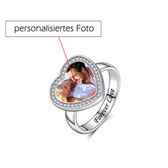 Personalisierter 925 Silber Herzring mit Foto und Gravur - Perfektes Geschenk