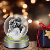 Kristall 3D Foto Glasball - Personalisierter 2D/3D Kristall mit Laser Gravur, 3D Glasfoto mit Leuchtsockel, 3D Kristall Erinnerung