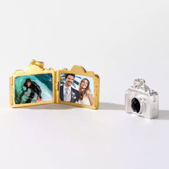 925 Silber Personalisierte Foto Medaillon Kette mit Bilder & Text– 3D Kamera Anhänger mit Onyx,Erinnerungs Geschenk für Männer Frauen Partner