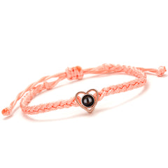 Personalisierbares Herz Foto Armband mit Bild - Handgemachtes Verstellbares Geflochtenes Seil