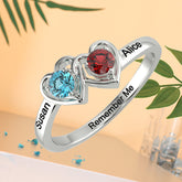 Personalisierter Geburtsstein Namensring – Herz zu Herz, mit Diamanten, Verlobungs Heiratsantrags & Geburtstagsgeschenk für Männer & Frauen