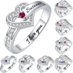 Personalisierter Geburtsstein Ring mit Gravur - Juwel im Herzen, Heiratsantrag Freundschaftsring Familienring, Muttertag Geburtstagsgeschenk