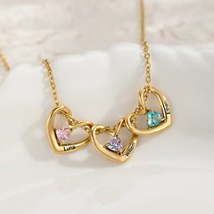 Personalisierte Namenskette mit Geburtsstein – Herz-an-Herz Anhänger, Kreative Geburtstagsgeschenke für sie