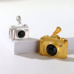 925 Silber Personalisierte Foto Medaillon Kette mit Bilder & Text– 3D Kamera Anhänger mit Onyx,Erinnerungs Geschenk für Männer Frauen Partner