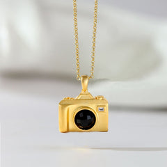 925 Silber Personalisierte Foto Medaillon Kette mit Bilder & Text– 3D Kamera Anhänger mit Onyx,Erinnerungs Geschenk für Männer Frauen Partner