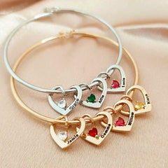 Personalisierte Namensarmband mit Geburtsstein – Herz-an-Herz Anhänger, Kreative Geschenke für Sie