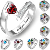 Personalisierter Geburtsstein Ring mit Gravur - Herz Blumen Kleeblatt, Heiratsantrag Freundschaftsring Familienring, Muttertag Geburtstagsgeschenk