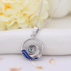 925 Silber Personalisierte Foto Projektion Kette mit Bild im Stein - Meer und Wal Fisch für Paare