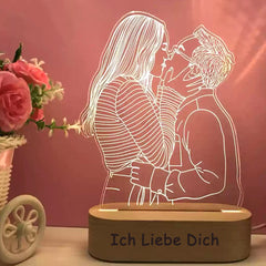 3D Fotolampe mit Gravur – LED Nachtlicht, dimmbar, Holzsockel, perfektes Geschenk für jeden Anlass