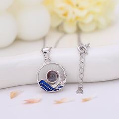 925 Silber Personalisierte Foto Projektion Kette mit Bild im Stein - Meer und Wal Fisch für Paare