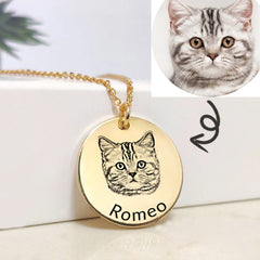 Personalisierte 925 Silber Münzhalskette mit Bild - Skizze Gravur Foto Haustier Kinderzeichnung Fingerabdruck & Name