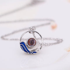 925 Silber Personalisierte Foto Projektion Kette mit Bild im Stein - Meer und Wal Fisch für Paare