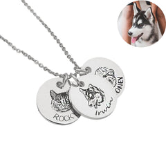 Personalisierte 925 Silber Münzhalskette mit Bild - Skizze Gravur Foto Haustier Kinderzeichnung Fingerabdruck & Name