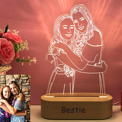 3D Fotolampe mit Gravur – LED Nachtlicht, dimmbar, Holzsockel, perfektes Geschenk für jeden Anlass