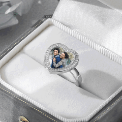 Personalisierter 925 Silber Herzring mit Foto und Gravur - Perfektes Geschenk