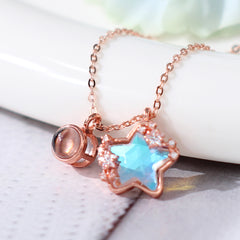 Personalisierte Projektion Kette mit Foto drin im Stein - Blauer Kristall Stern