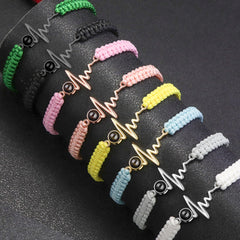925 Silber Personalisierte Sonne Kreis Armband mit Bild im Stein - Verstellbares handgefertigtes Flecht Segeltau Armband