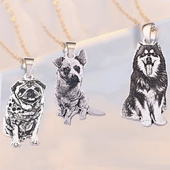 925 Sterling Silber Personalisierte Skizzen-Halskette – Gravur von Haustier, Person oder Symbol, mit Text & Geschenkbox