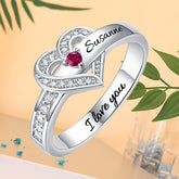 Personalisierter Geburtsstein Ring mit Gravur - Juwel im Herzen, Heiratsantrag Freundschaftsring Familienring, Muttertag Geburtstagsgeschenk