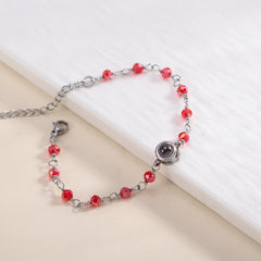 Personalisiert Blaue Augen Rote Kristall Perlen Armband mit bild im stein - Perfekte Erinnerungsgeschenk für Sie