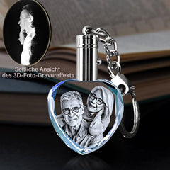 Personalisierte Kristall Schlüsselanhänger - Herz Anhänger mit Gravur 2D/3D-Skizzenfoto,Erinnerungs Geschenk für Frauen