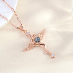 Personalisierte Silber Medizinische Engel Engelsflügel & Äskulapstab Kette mit Bild im Stein – Schutz & Erinnerung für Sie