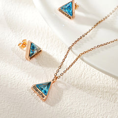 Personalisierte Dreieckiger Geburtsstein kette Ohrring mit Gravur - perfekte Geschenk für Sie Mama