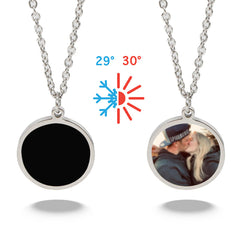 Personalisierte Hitzeaktivierbare Magische Foto Halskette mit verstecktem Bild - Schwarzer Runder, Geschenk für Sie Ihn
