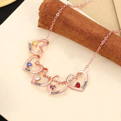 Personalisierte Namenskette mit Geburtsstein – Herz-an-Herz Anhänger, Kreative Geburtstagsgeschenke für sie