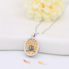 Personalisierte Foto-Projektion Kette mit Bild im Stein - Goldener Lebensbaum Oval Anhänger mit Foto-Amulett.