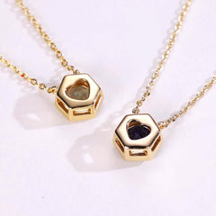 925 Silberkette vergoldet mit 18K – Hexagramm mit Runder Geburtsstein & Herz – Eleganter Schmuck für jeden Anlass