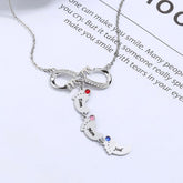 Personalisierte Namenskette mit Geburtsstein Unendlich Zeichen & Babyfuß Anhänger– Perfekte Geschenk für Mom Oma Sie