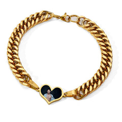 Personalisierte Robuste Seitenkette Schwarzer Herz Armband mit verstecktem Bild - Thermoaktive Foto