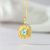 Personalisierte 925 Silber  Foto Medaillon Kette – Unendlichkeits Quadratischer Anhänger mit blauem Zirkonia, Erinnerungs Geschenk für Frauen