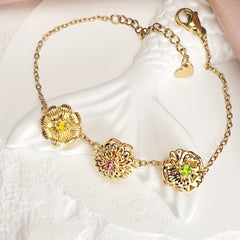 Personalisiertes Drehbares Geburtsblumen Armband mit Geburtssteinen – 1–9 Blumen wählbar, spielbarer Schmuck Geschenk für Sie