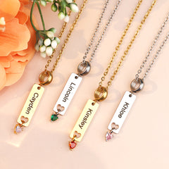 Personalisierte Länglicher Kette - Bar Anhänger mit Herz Geburtsstein und Gravur