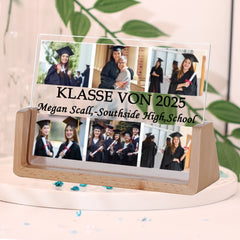 Personalisierter Holz & Acryl LED Bilderrahmen zum Abschluss, Abschlussurkunde Gravur Abschlussgeschenk mit 6 Fotos & Name