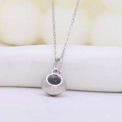 Personalisierte 925 Silber Foto-Projektion Kette – Runder Anhänger mit Bild & Text im Stein, Kreatives Geschenk für Damen