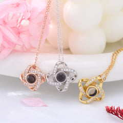 925 Sterling Silber Personalisierte Projektion Kette mit Foto drin im Stein - Unendlichkeit Kleeblatt