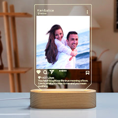 Personalisierte LED Fotolampe mit Holzsockel, Farbbilder & Text – Schlafzimmer, Hochzeit, Party & Werbung Dekorationen Geschenk