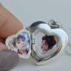 Personalisierte 925 Silber Foto Medaillon Kette – Herz im Herz Anhänger, Platz für 4 Fotos, Perfektes Geschenk für die Liebe