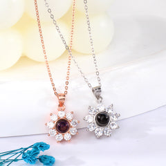 Personalisierte Kette mit Bild – Zirkon Sonnenblume Projektion aus 925 Silber