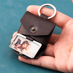 Personalisierter Foto Leder Schlüsselanhänger, Mini-Ledertasche,Kreatives Erinnerungs Geschenk Männer