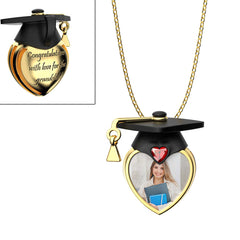 Personalisierte Abschlusskette mit Foto & Gravur– Herz Anhänger mit Doktorhut & Geburtsstein, Geschenk zur Graduation