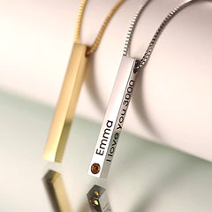 Personalisierte 3D Bar Kette mit Geburtsstein & Gravur - Geschenke zum Muttertag, Vatertag, Geburtstag, Jahrestag für Sie & Ihn
