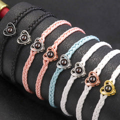 Personalisierbares Herz Foto Armband mit Bild - Handgemachtes Verstellbares Geflochtenes Seil