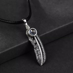 Personalisierte Foto Projektion Kette mit Bild im Stein - Feder und Federkreis Anhänger für Paare