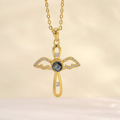 Personalisierte 925 Silber Engel Flügel Kreuz Kette mit Bild im Stein – Ein Foto Geschenk voller unendlicher Liebe
