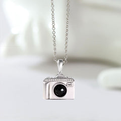 925 Silber Personalisierte Foto Medaillon Kette mit Bilder & Text– 3D Kamera Anhänger mit Onyx,Erinnerungs Geschenk für Männer Frauen Partner